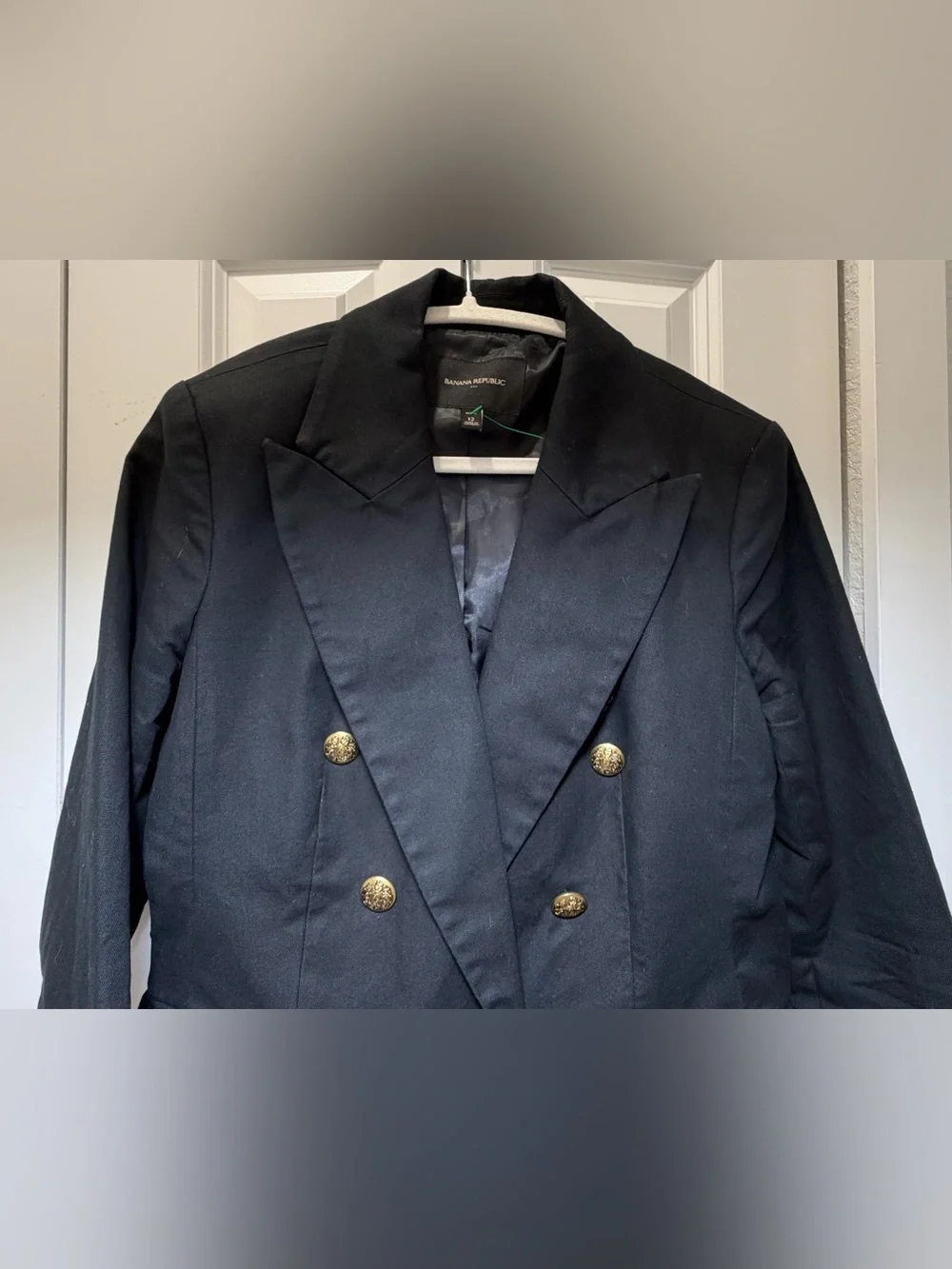 Banana Republic Factory Icon Women Blazer 12 Petite Navy Blue Gold Button 569851 - Picture 3 of 9